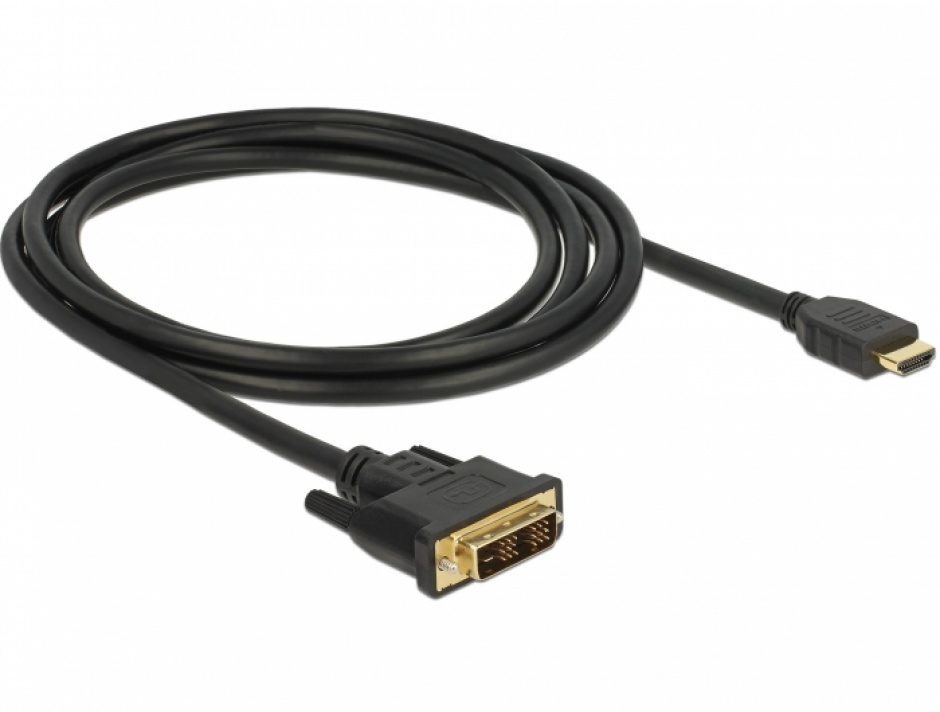 Imagine Cablu DVI-D Single Link 18+1 la HDMI pini T-T 2m, Delock 85584