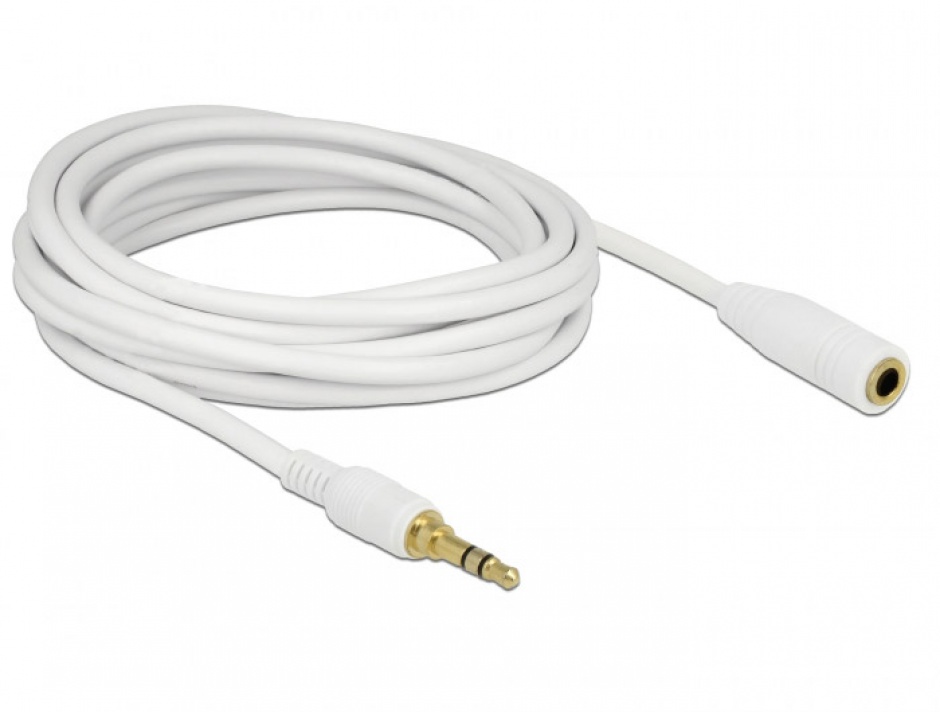 Imagine Cablu prelungitor audio jack 3.5mm (pentru smartphone cu husa) 3 pini T-M 5m Alb, Delock 85591-1