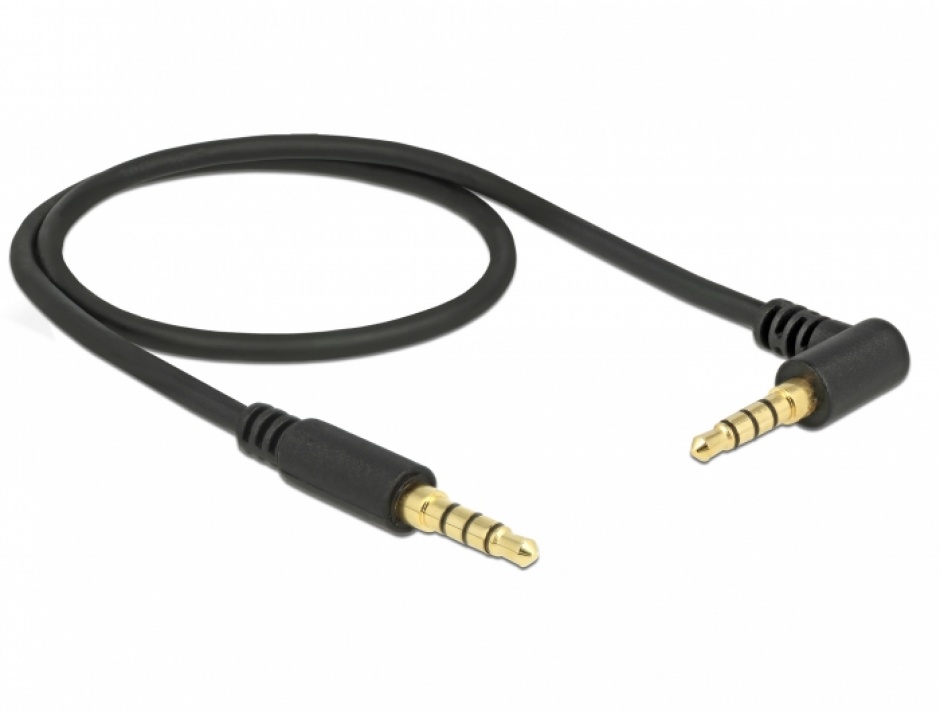 Imagine Cablu Stereo Jack 3.5 mm (pentru smartphone cu husa) 4 pini unghi 0.5m T-T Negru, Delock 85607-1