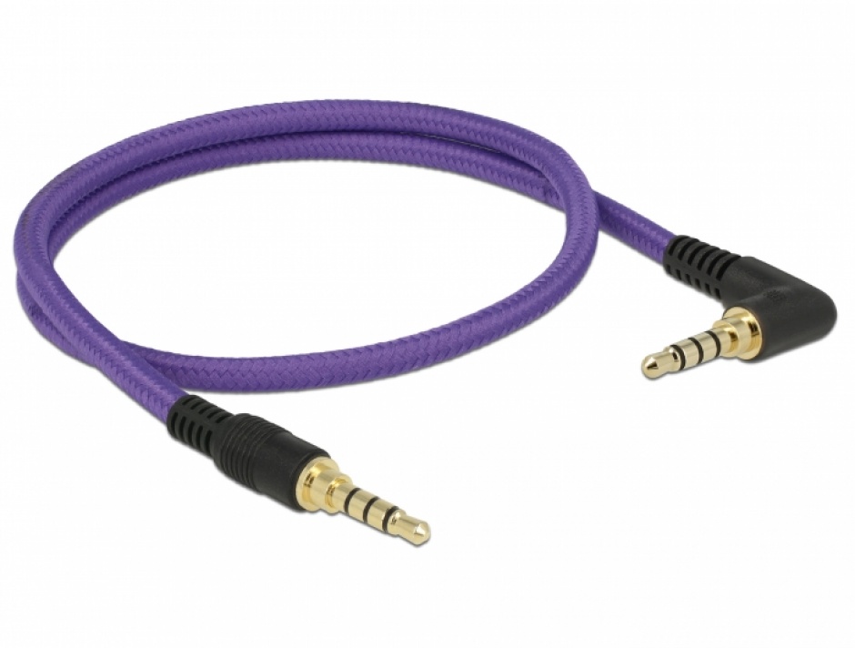 Imagine Cablu stereo jack 3.5mm 4 pini (pentru smartphone cu husa) unghi Mov T-T 0.5m, Delock 85608-1