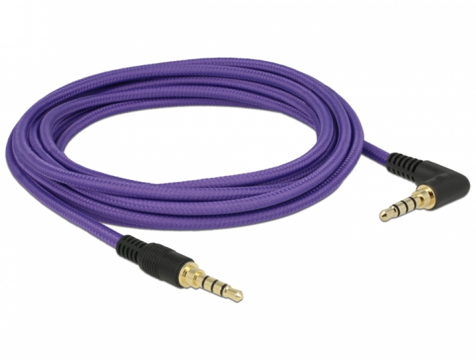 Imagine Cablu stereo jack 3.5mm 4 pini (pentru smartphone cu husa) unghi Mov T-T 3m, Delock 85617-1