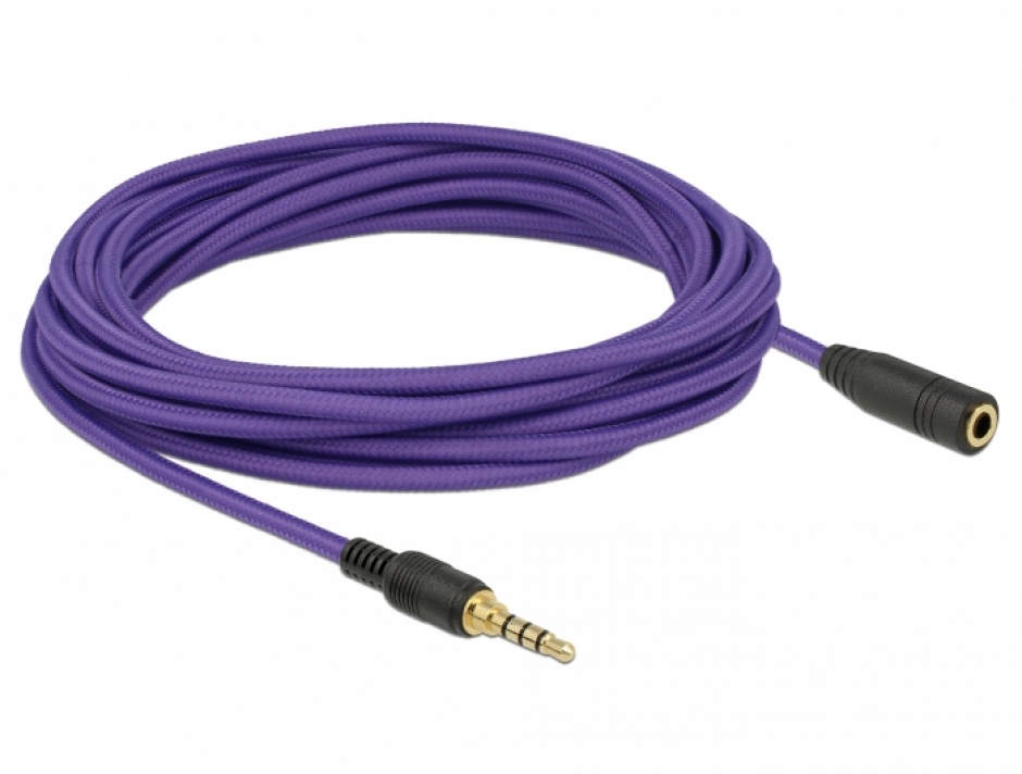 Imagine Cablu prelungitor jack stereo 3.5mm (pentru smartphone cu husa) T-M 4 pini 5m mov, Delock 85626-1