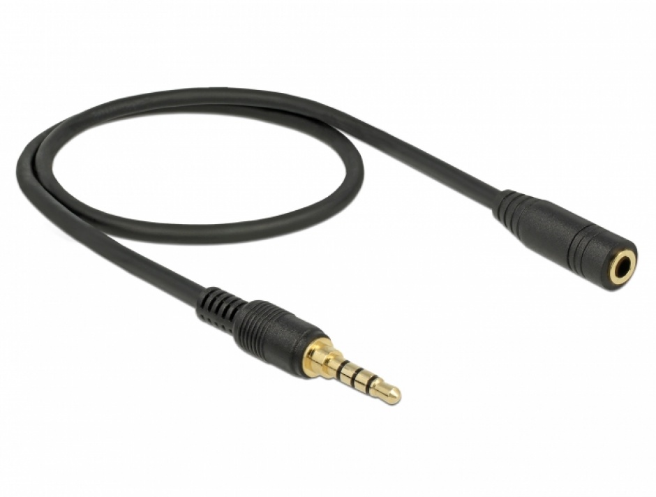 Imagine Cablu prelungitor audio jack 3.5mm 4 pini (pentru smartphone cu husa) T-M 0.5m, Delock 85627-1