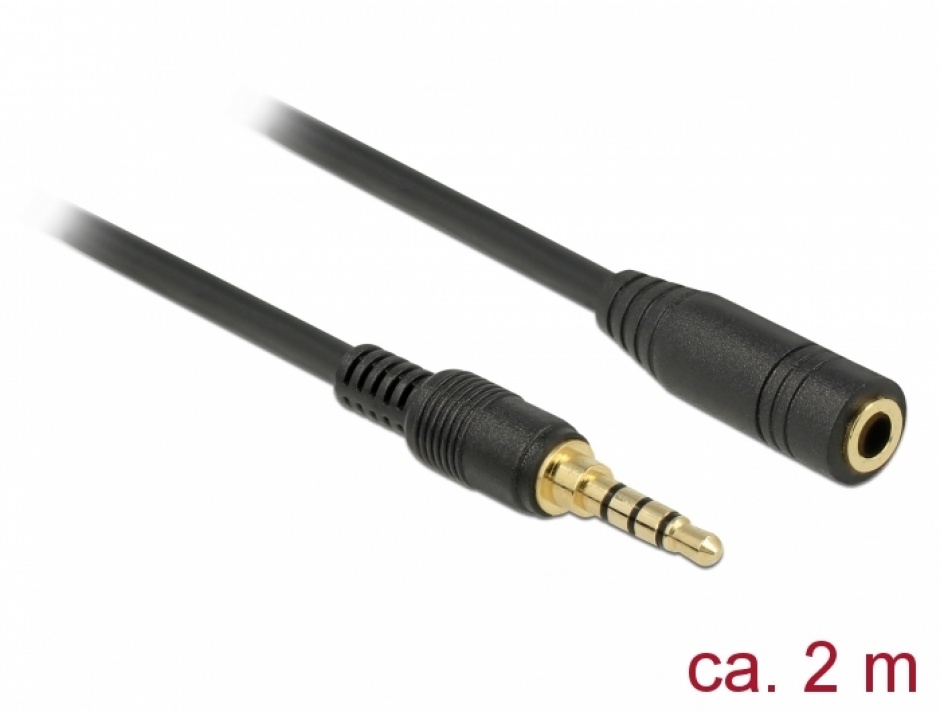Imagine Cablu prelungitor audio jack 3.5mm 4 pini (pentru smartphone cu husa) T-M 2m, Delock 85631