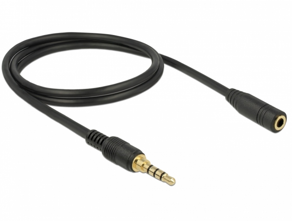 Imagine Cablu prelungitor audio jack 3.5mm 4 pini (pentru smartphone cu husa) T-M 2m, Delock 85631-1
