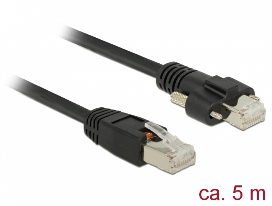 Imagine Cablu de retea RJ45 cu suruburi Cat.6 SSTP 5m Negru, Delock 85670