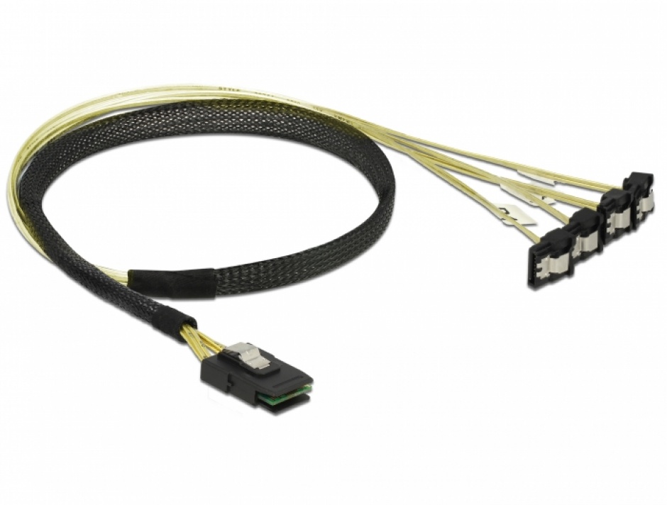 Imagine Cablu Mini SAS SFF-8087 la 4 x SATA unghi 0.5m, Delock 85686-1