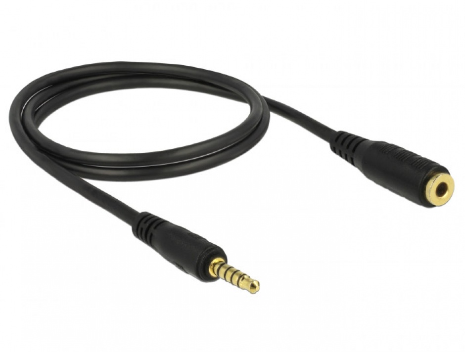 Imagine Cablu prelungitor jack stereo 3.5mm 5 pini T-M Negru 1m, Delock 85701-1
