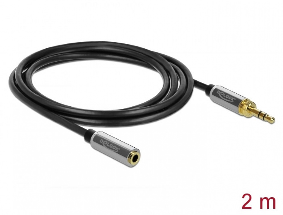 Imagine Cablu prelungitor jack stereo 3.5mm 3 pini T-M + adaptor cu surub 6.35 mm 2m, Delock 85781-1