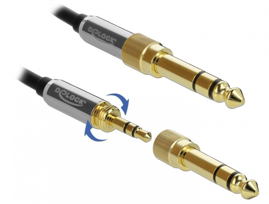 Imagine Cablu prelungitor jack stereo 3.5mm 3 pini T-M + adaptor cu surub 6.35 mm 3m, Delock 85782-3