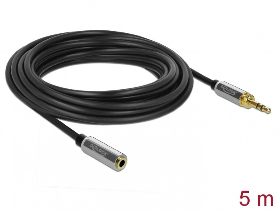 Imagine Cablu prelungitor jack stereo 3.5mm 3 pini T-M + adaptor cu surub 6.35 mm 5m, Delock 85783-1
