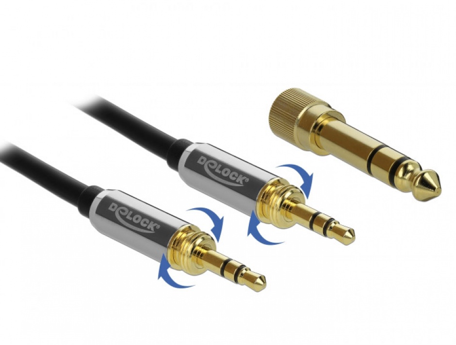 Imagine Cablu jack stereo 3.5mm 3 pini T-T + adaptor cu surub 6.35 mm 0.5m, Delock 85784