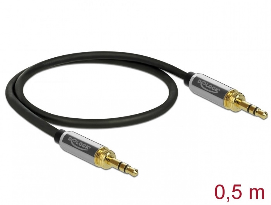 Imagine Cablu jack stereo 3.5mm 3 pini T-T + adaptor cu surub 6.35 mm 0.5m, Delock 85784-1