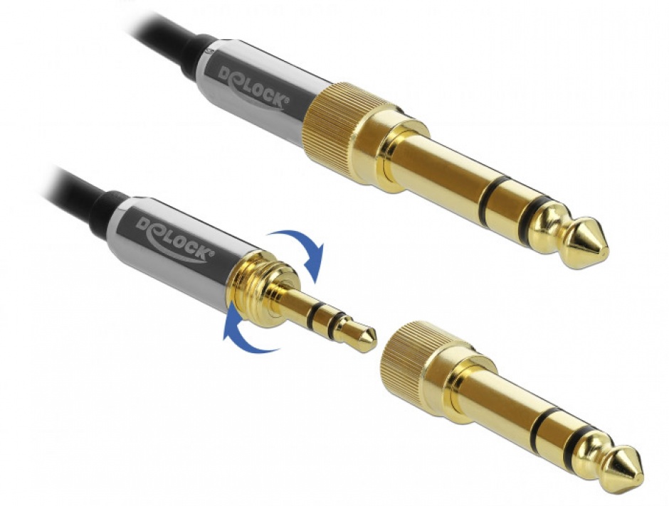 Imagine Cablu jack stereo 3.5mm 3 pini T-T + adaptor cu surub 6.35 mm 1m, Delock 85785-3