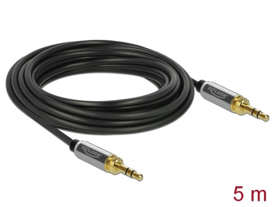 Imagine Cablu jack stereo 3.5mm 3 pini T-T + adaptor cu surub 6.35 mm 5m, Delock 85788-1