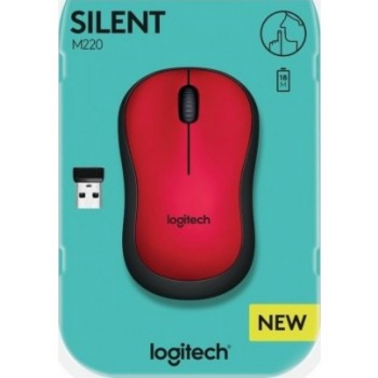 Imagine Mouse wireless silentios Rosu, Logitech M220