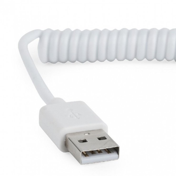 Imagine Cablu micro USB-B la USB 2.0 spiralat T-T alb 1.8m, Gembird CC-mUSB2C-AMBM-6-W