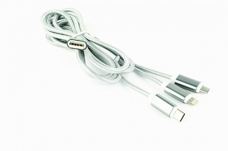 Imagine Cablu USB 2.0 la Micro USB-B, USB-C si Lightning Apple 1m, Gembird CC-USB2-AM31-1M-S-1