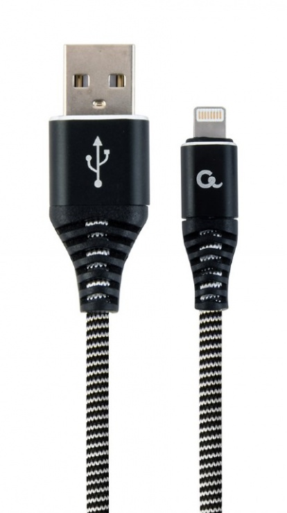 Imagine Cablu date + incarcare USB la iPhone Lightning Premium 1m Negru/Alb, Gembird CC-USB2B-AMLM-1M-BW 