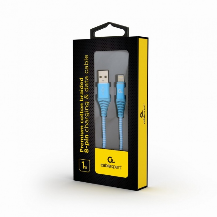 Imagine Cablu date + incarcare USB la iPhone Lightning Premium 1m Bleu/Alb, Gembird-1