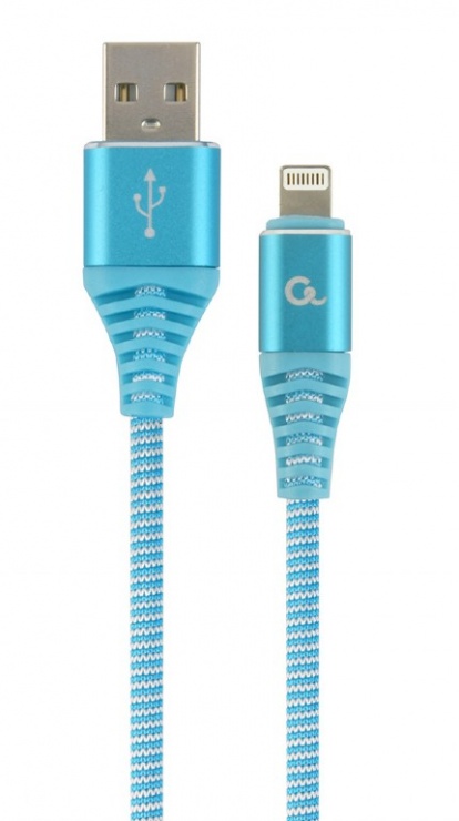 Imagine Cablu date + incarcare USB la iPhone Lightning Premium 1m Bleu/Alb, Gembird CC-USB2B-AMLM-1M-VW