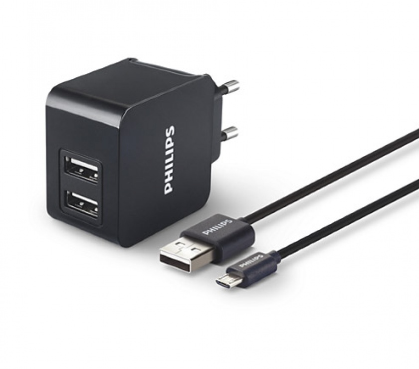Imagine Incarcator priza 2 x USB 5V/3.1A/15.5W + cablu micro USB, Philips DLP2307U/12