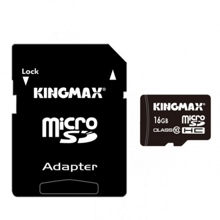 Imagine Card de memorie micro SDHC 16GB clasa 10 PRO + adaptor SD, Kingmax KM-PS04-16GB-PRO