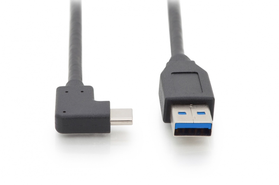Imagine Cablu USB 3.1 tip C unghi la USB-A T-T 3A 1m Negru, Digitus AK-300147-010-S