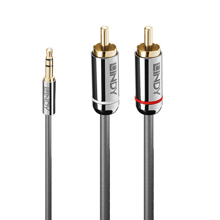 Imagine Cablu audio jack 3.5mm la 2 x RCA 3m T-T Antracit Cromo Line, Lindy L35335