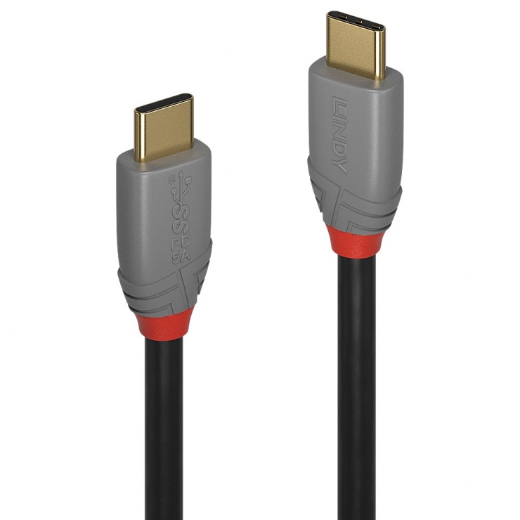Imagine Cablu USB 3.1 tip C la tip C T-T 1m 5A PD (Power Delivery) Anthra Line, Lindy L36901