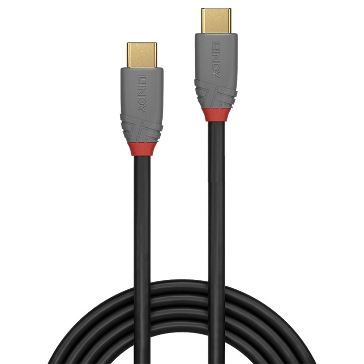 Imagine Cablu USB 3.1 tip C la tip C T-T 1m 5A PD (Power Delivery) Anthra Line, Lindy L36901-1