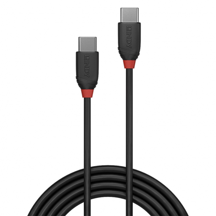 Imagine Cablu USB 3.1 tip C la tip C T-T 3A 0.5m Black Line, Lindy L36905-1