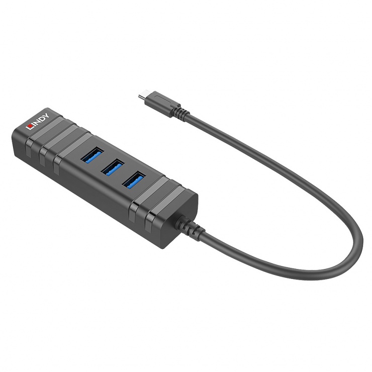 Imagine Adaptor USB 3.1 tip C la Gigabit + HUB 3 porturi, Lindy L43249