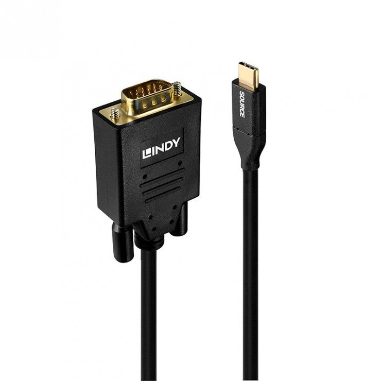 Imagine Cablu USB-C la VGA T-T 0.5m Negru, Lindy L43250