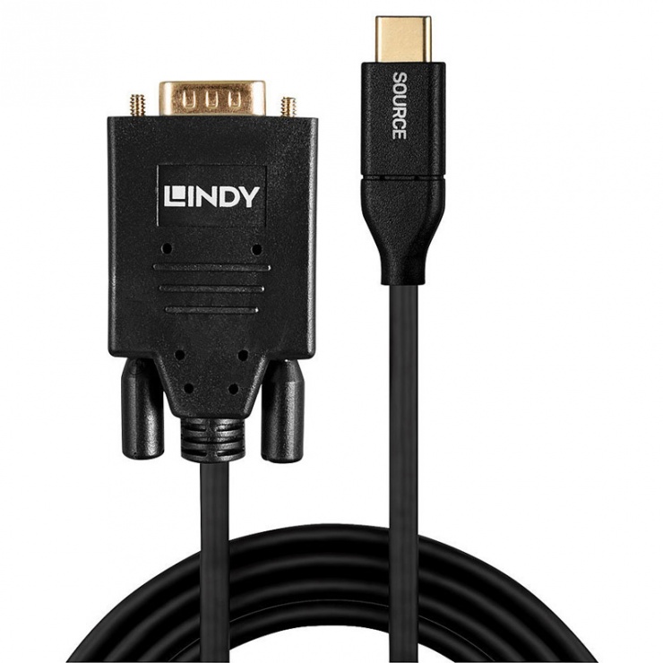 Imagine Cablu USB-C la VGA T-T 0.5m Negru, Lindy L43250-1