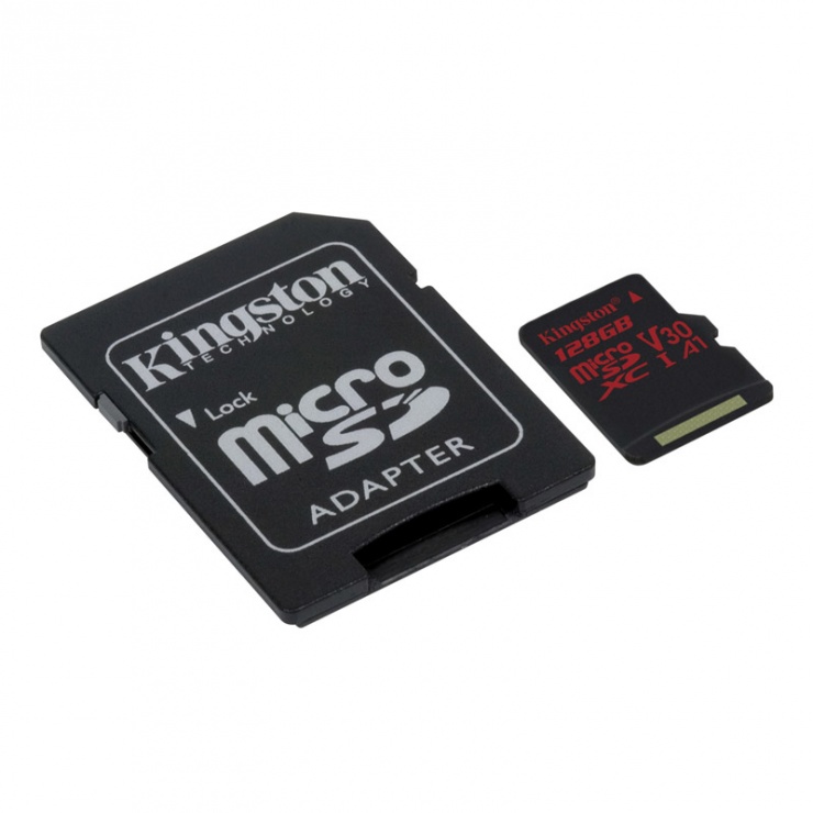 Imagine Card de memorie micro SDXC 128GB + adaptor SD Canvas React, Kingston SDCR/128GB-1