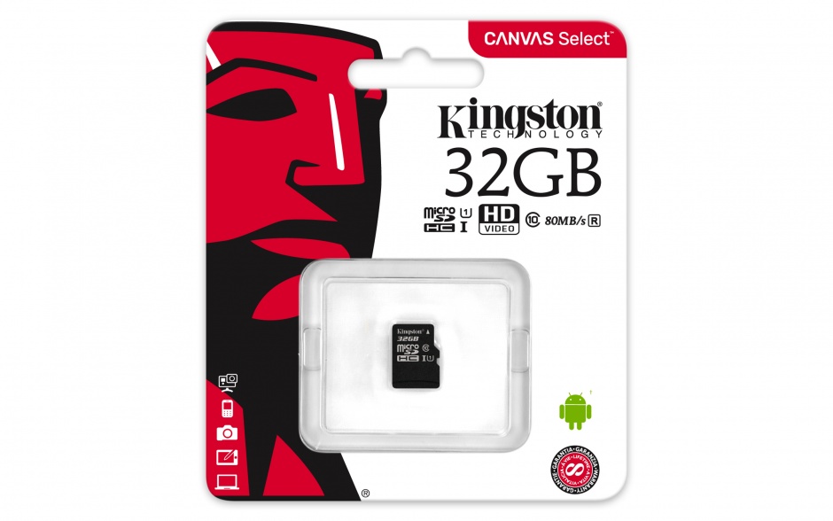 Imagine Card de memorie micro SDHC Canvas Select 32GB clasa 10, Kingston SDCS/32GBSP