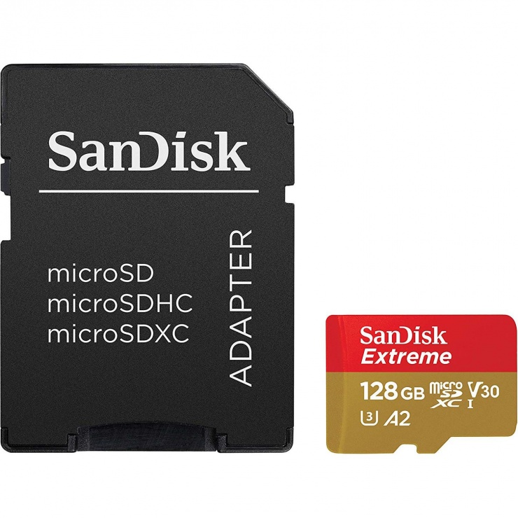 Imagine Card de memorie microSDXC 128GB clasa 10 + adaptor SD, SanDisk Extreme