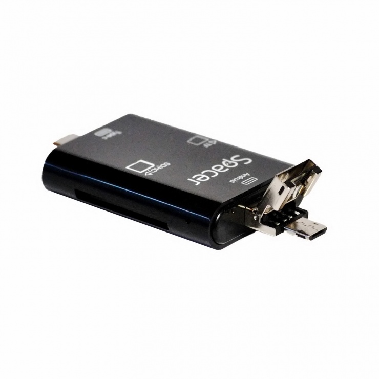 Imagine Cititor de carduri USB 3.1 tip C + micro USB + adaptor USB-A la SD, Micro-SD, MMC, Spacer SPCR-309-1