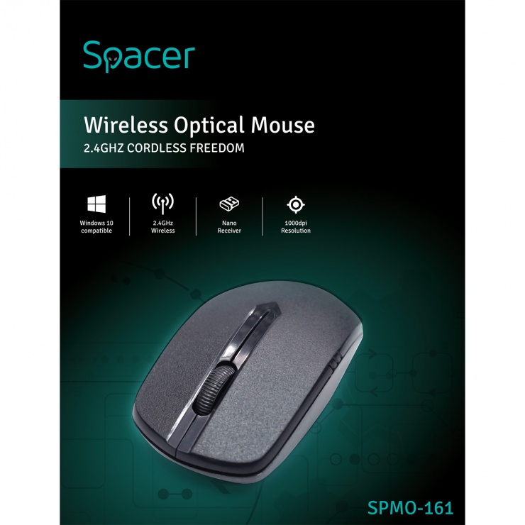 Imagine Mouse wireless 1000dpi negru, Spacer SPMO-161-5