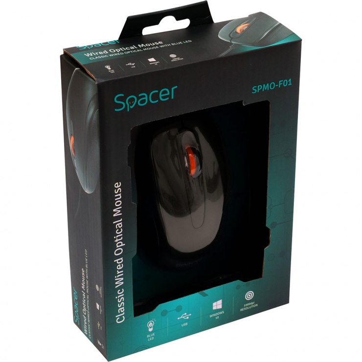 Imagine Mouse optic USB negru, Spacer SPMO-F01-5
