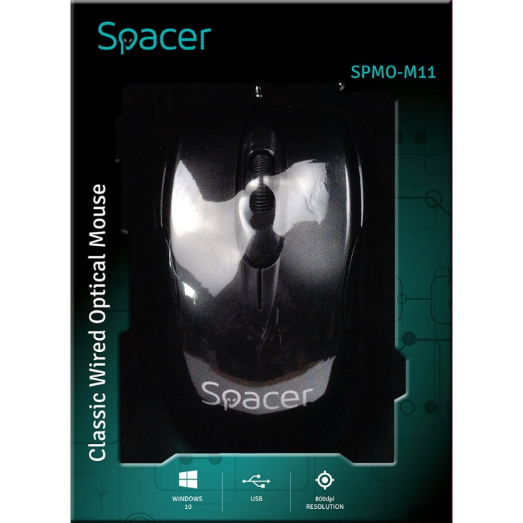 Imagine Mouse USB optic negru, Spacer SPMO-M11-5