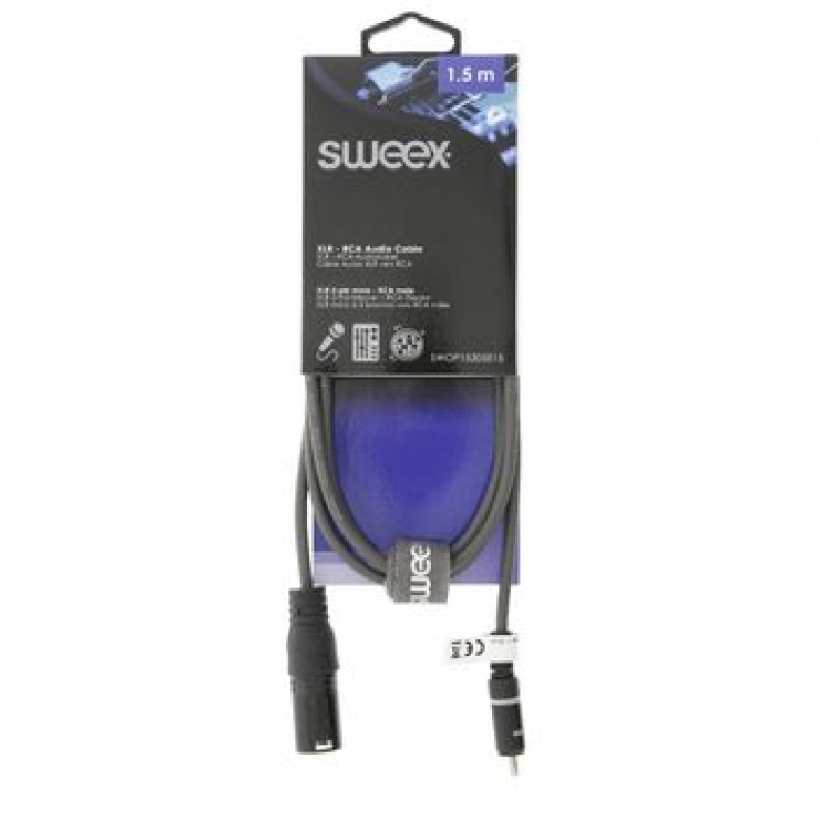 Imagine Cablu audio mono XLR 3 pini la RCA T-T 1.5m Gri, SWEEX SWOP15205E15-2