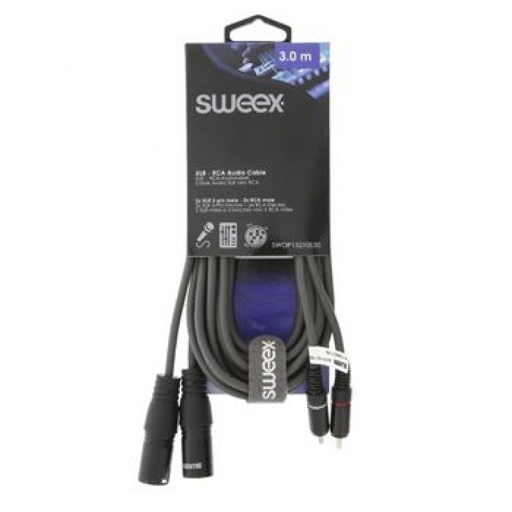 Imagine Cablu audio stereo 2 x XLR 3 pini la 2 x RCA T-T 3m Negru, SWEEX SWOP15210E30-2