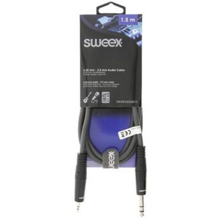 Imagine Cablu audio stereo jack 6.35mm la jack 3.5mm T-T 1.5m Gri, SWEEX SWOP23205E15-2