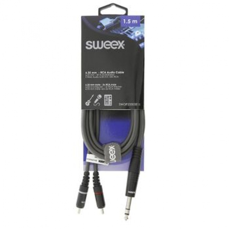 Imagine Cablu audio jack stereo 6.35mm la 2 x RCA T-T 1.5m Gri, SWEEX SWOP23300E15-3