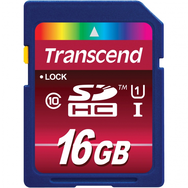 Imagine Card de memorie SDHC 16GB clasa 10 UHS-I, Transcend TS16GSDHC10U1