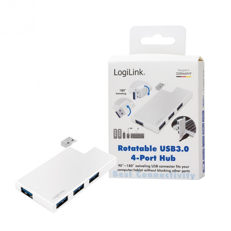 Imagine HUB USB 3.0 cu 4 porturi rotabil 180 grade, Logilink UA0303