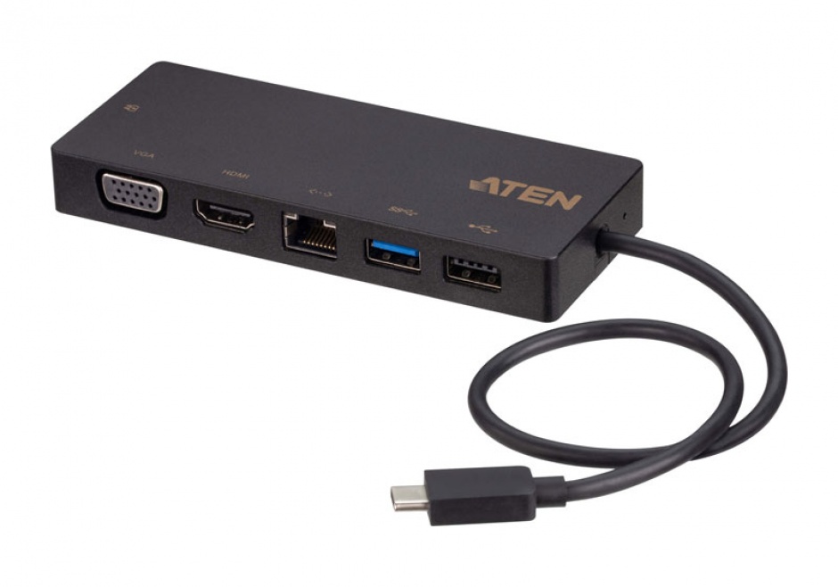 Imagine Docking station USB-C la 1 x HDMI 4K@30Hz, 1 x VGA, 1 x Gigabit, 1 x USB-A (OS X, iPad Pro, Android), ATEN UH3236