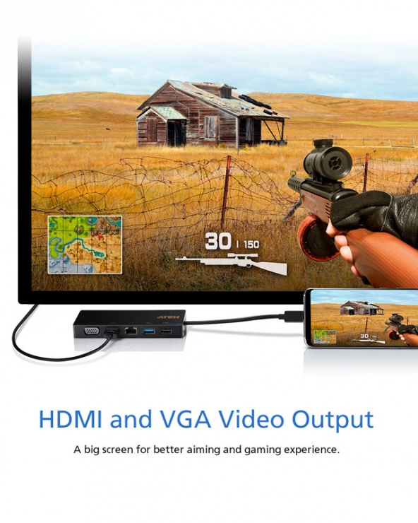 Imagine Docking station USB-C la 1 x HDMI 4K@30Hz, 1 x VGA, 1 x Gigabit, 1 x USB-A-6